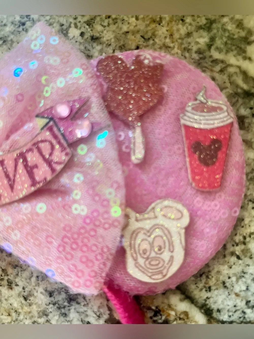 Pink Sequin Kids “Mickey Mouse” Ear Headband with 'Best Day Ever' Banner